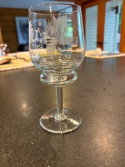 Floral Cut & Etched Unusual Wafer Stem Wine Goblet NEAR PERFECT CONDITION