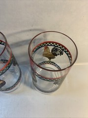 Set of 4 Vintage Ella’s Rooster Pattern Glass Tumblers 5 7/8″