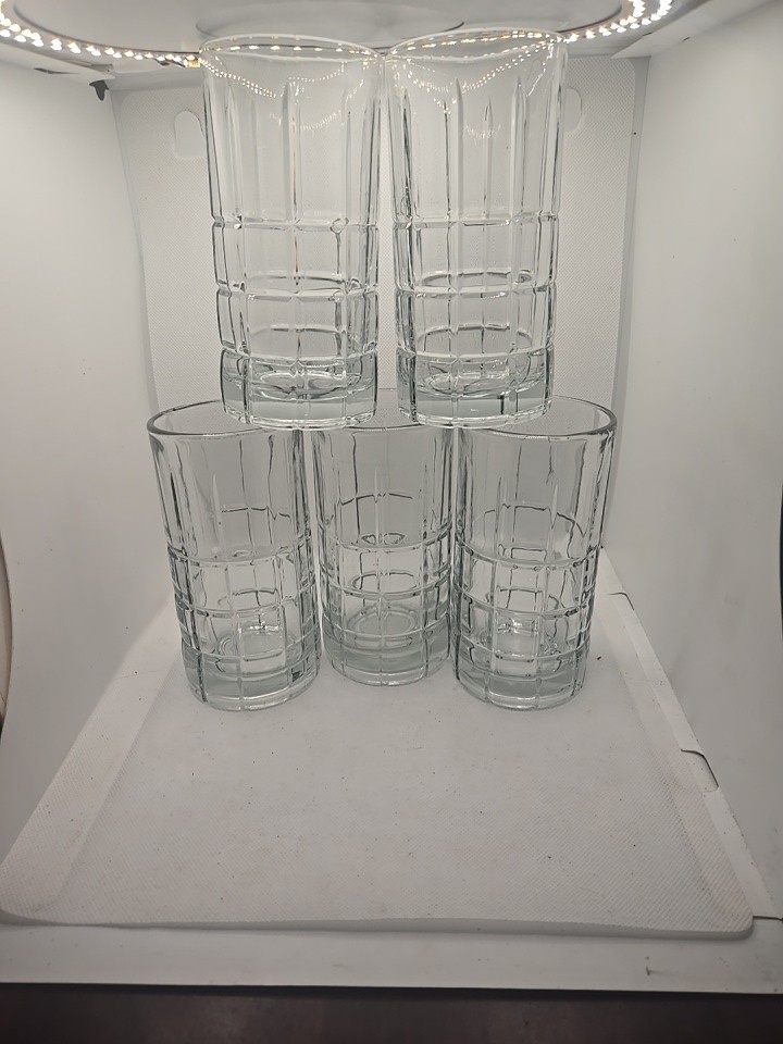 Set Of 5 Anchor Hocking Tartan Clear Glass Tall 16 oz Iced Tea Tumblers Glasses