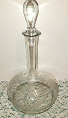 Vintage Floral Etched Glass Ships Decanter w / Stopper 13″