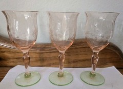 Vintage Weston Watermelon Uranium Glass Stemmed Cordial Goblets Set of 3