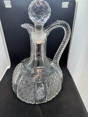 Antique 1898 McKee Glass EAPG Cruet Rainbow Clear Pattern Decanter / Stopper