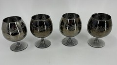 Mid-Century Modern Silver Fade Brandy Snifters Raised Floral Design Set of 4