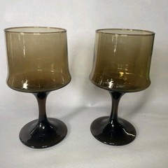 Vintage Libbey Impromptu Tawny Glass Smoke Brown Stemware MCM Good Condition 2