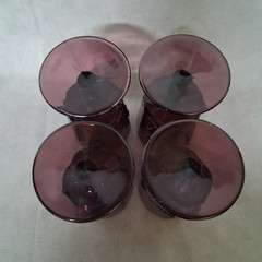 L. G. Wright Paneled Grape Water Goblets 4 Purple Amethyst 6″ -1 Goblet Chipped