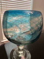 Artisan Turquoise Hand Blown Glass Goblet