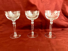 Fostoria Etched Holly Tall Cocktail Goblets Set of 3