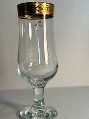 Vintage Pasabahce Crystal Motif Gold Scroll Trim Turkish Goblet Water Wine Glass