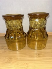 Vintage Anchor Hocking Georgian Honey Comb Heavy Amber Glass Set Of 2 1970