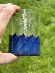 Vintage Black Sheep Studio Art Glass Tumbler 1991 Leslie Wilton Blue Wave Optic