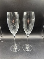 Dom Perignon Champagne Flutes Glasses 9-1/8″ Etched Name Shield Dot – Pair