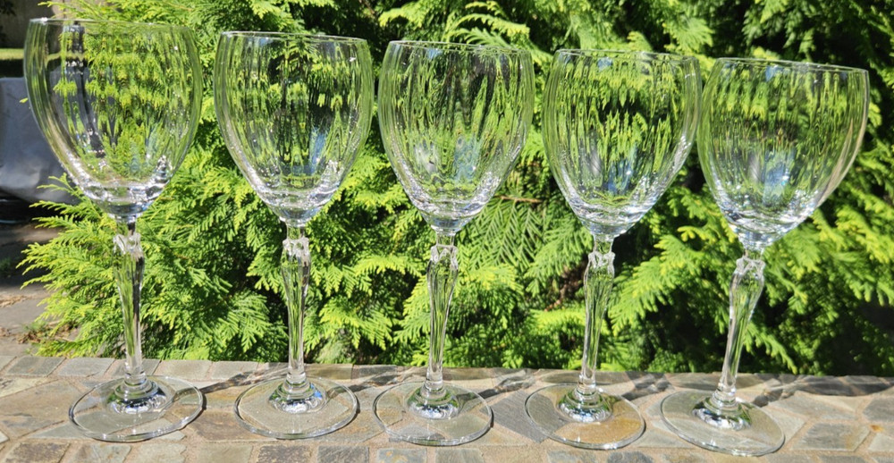 5 Vintage Mikasa Spring Petals Crystal Wine Glasses, 8-3/8″, FREE SHIPPING