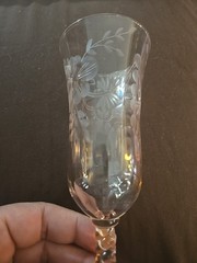 Set Of 3 Fluted 6″ Champagne Pink Etched Twisted Stem Central Glass Works VTG