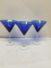 3 CIRCLEWARE COBALT BLUE MARTINI GLASS GOBLETS 7 3/8″