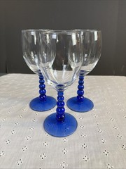 Set 3 Libbey METROPOLIS Cobalt Blue Bubble Stem 16oz Iced Tea Goblets