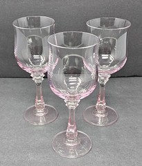 Set Of 3 American Stemware Princeton Pink Blown Glass Water Wine Glasses