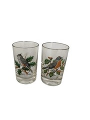 West Virginia Glass American Songbirds Painted Pitcher + 5 glasses Gold Trim