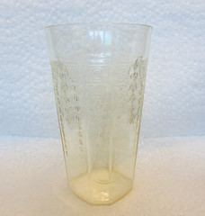 3-HOCKING GLASS CO. Princess Pattern Yellow Topaz 5 1/4″ Ice Tea Flat Tumblers