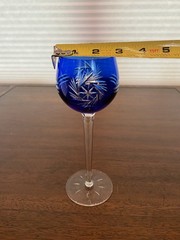 STUNNING VTG Cobalt Blue Cut To Clear PINWHEEL Smooth Stem Wine Glass 8″H