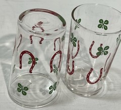 Vintage Lucky Horseshoe Shamrock Glasses Set of 12 Mid Century Barware Irish