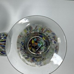 Mexican Art Glass Goblets Pair of Hand Blown Colorful Confetti Wine Glasses