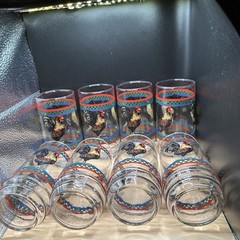VTG “Ella’s Rooster” Libbey Clear Glass Tumblers 5.75” 12 Oz Set Of 8