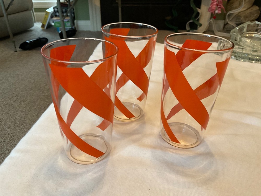 Set of Three Vintage Retro Water/Juice Glasses Orange Swirl