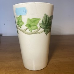 Franciscan Ivy 5″ Tumbler Cup Vintage USA Porcelain Green Leaf MCM Small Crack