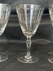 3 – FOSTORIA Engagement Pattern Silver Rim Water Wine Glasses Marked. 7” Tall