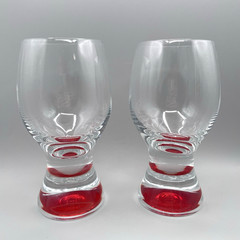 Modern Art Glass Tumblers Red Base Pair Bohemia Crystalex Gina-Style Czech VTG