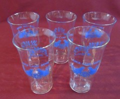 5 VINTAGE RARE NEW YEAR AULD LANG SYNE BEVERAGE GLASS ES BIRDS SWANKY HIGH BALL