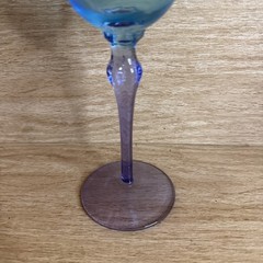 Blue With Purple Stem Tulip Flower wine glass goblet 9 1/4″ tall Jubilee Stemmed