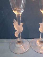 2 GORHAM AMORE DOVE Crystal Toasting Champagne Flutes Wedding Love Birds