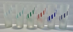 Libbey Frosted Candy Stripe Tom Collins Barware Glasses Set of 6 MCM 1970s VTG