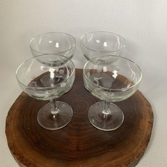 Vintage Clear Glass Champagne Coupe Glasses Mid Century Modern Polka Dot