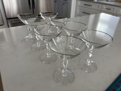 (8) TIFFIN-FRANCISCAN MONTCLAIR CHAMPAGNE GLASSES PLATINUM TRIM
