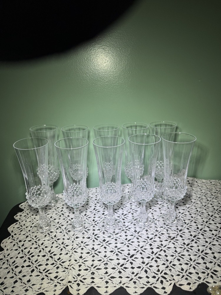 10 LONGCHAMP Cristal D’argues France Flute Glasses 7 3/4 Inches