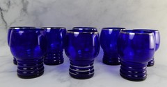 Eigth Imperial Glass Shaeffer Cobalt Blue Tumbler Glasses w/ Platinum Silver