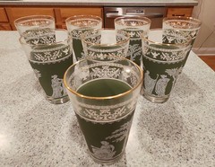 Vintage Wedgwood Jasperware Jeanette Green Hellenic Drinking Glasses Set Of 8