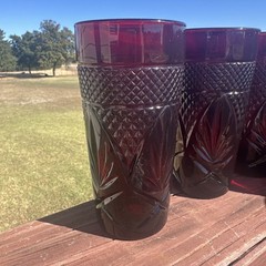 Set Of 6 Cristal D’Arques Durand Antique Ruby Red Drinking Glass Cooler Tumblers