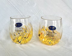 NEW Set of 2 Murano White Cristal Yellow Confetti Stemless Wine Glasses – Italy