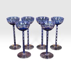 Otto Prutscher Blue Flashed Glass Goblet Set of 6 Meyr’s Neffe 1907 8.25″ 21cm⁠