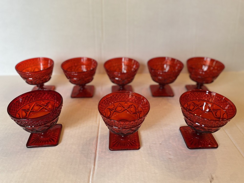Red Imperial Glass Cape Cod 3 1/2″ Footed Low Sherbet, Set Of 8 Christmas Dish