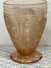 Vtg Jeanette CHERRY BLOSSOM PINK Depression Glass SCALLOPED-FOOT Water Tumbler