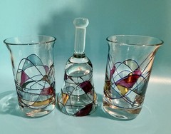 Mid Century Modern Art Glass 3 Piece Set – 2 Small Glasses & 1 Reversible Glass