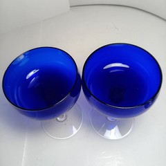 Cobalt Blue Clear Stem Set of 2 Champagne Coupe Glasses and Fluted Vase Accent