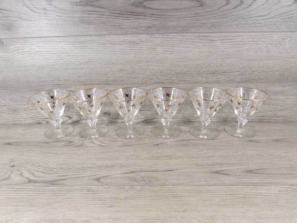 Vintage Libbey Royal Fern 4.25″ in. Footed Goblets MCM Barware Set of 6