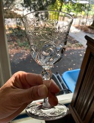 CORBETT STOURBRIDGE ROCK CRYSTAL WINE GLASSES (7) WILLIAM KNY C.1897-1910