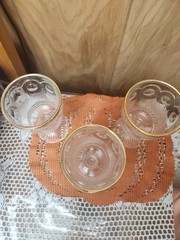 Bartlett-Collins St. Genevieve Clear Gold Trim Wine Water Goblets Set of 3 Vtg