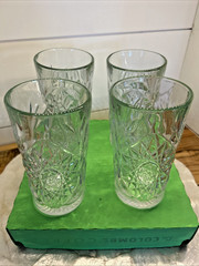 Vintage Libbey Hobstar Heavy Cut Glass Hi – Ball 16 oz, Tumbler Set of 4